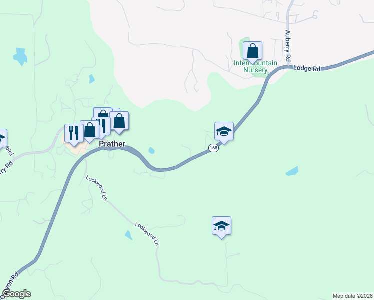map of restaurants, bars, coffee shops, grocery stores, and more near 29935 Auberry Road in Prather