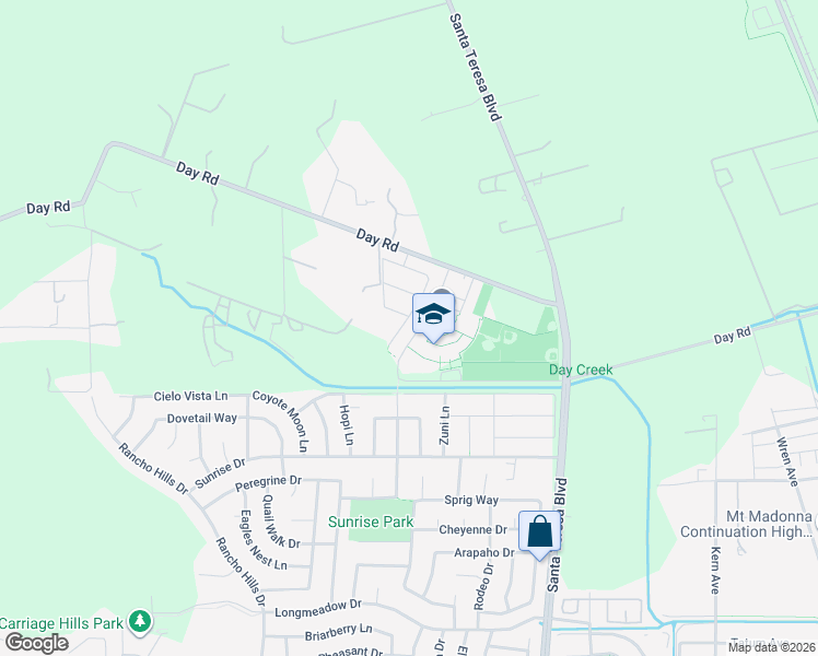 map of restaurants, bars, coffee shops, grocery stores, and more near 9830 Bobcat Court in Gilroy