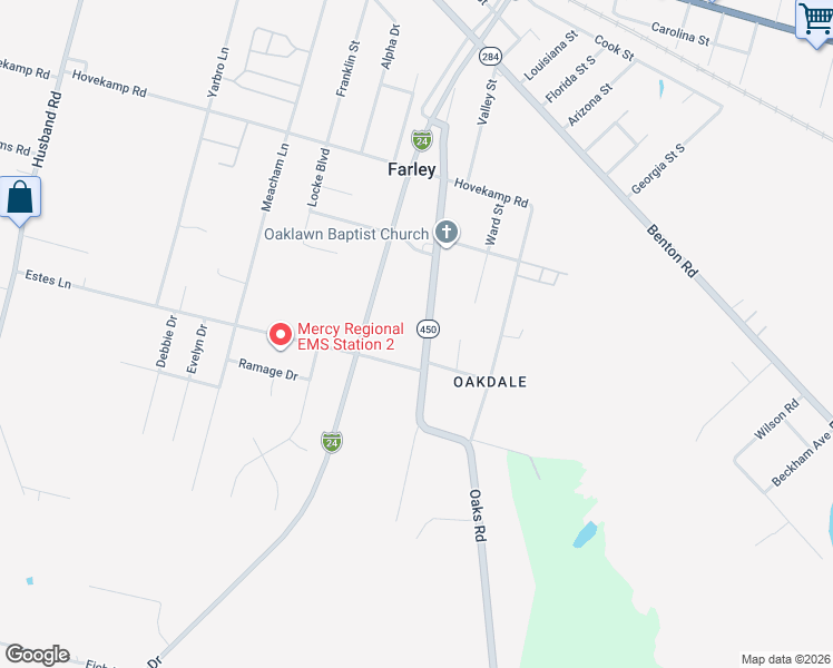 map of restaurants, bars, coffee shops, grocery stores, and more near 3232-3298 Estes Ln in Paducah