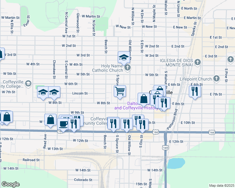 map of restaurants, bars, coffee shops, grocery stores, and more near 702 South Spruce Street in Coffeyville