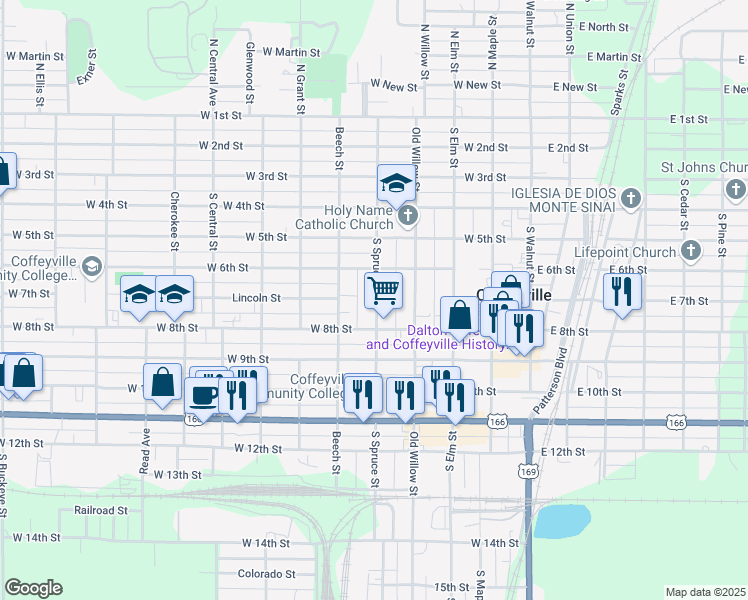 map of restaurants, bars, coffee shops, grocery stores, and more near 702 South Spruce Street in Coffeyville