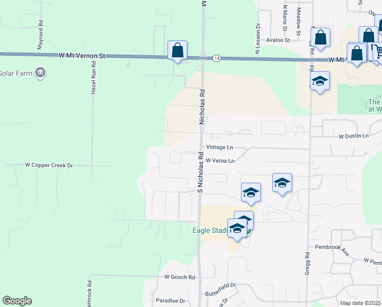 map of restaurants, bars, coffee shops, grocery stores, and more near 491 South Nicholas Road in Nixa