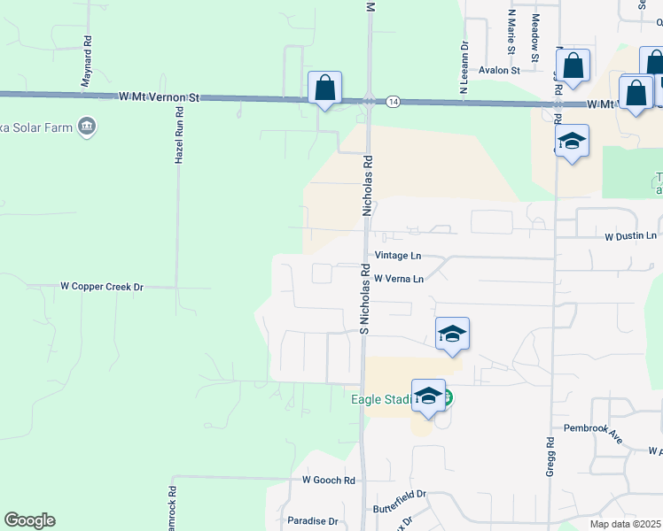 map of restaurants, bars, coffee shops, grocery stores, and more near 1366 West Eaglewood Drive in Nixa