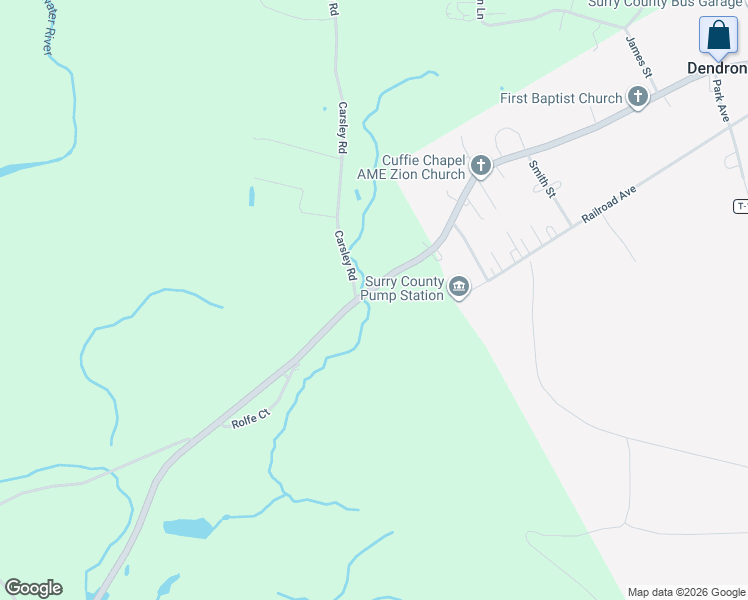 map of restaurants, bars, coffee shops, grocery stores, and more near 1756 Rolfe Highway in Dendron