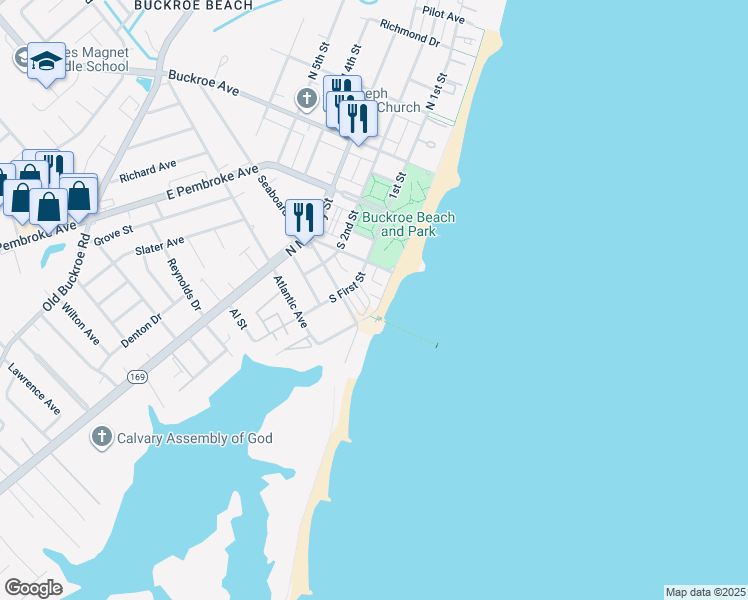 map of restaurants, bars, coffee shops, grocery stores, and more near 326 South Resort Boulevard in Hampton