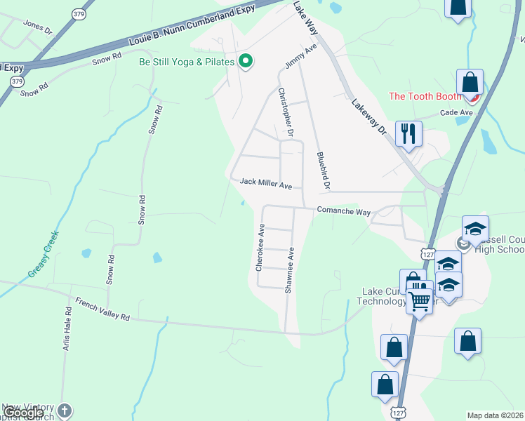 map of restaurants, bars, coffee shops, grocery stores, and more near 461 Comanche Way in Russell Springs