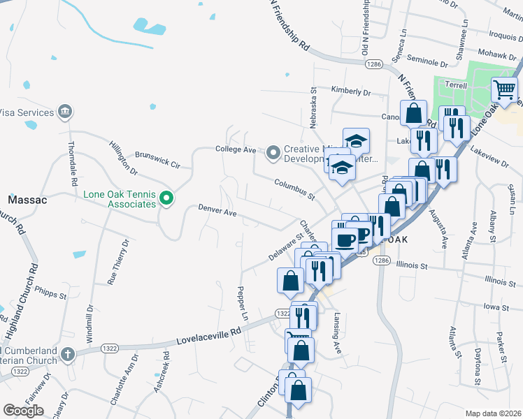 map of restaurants, bars, coffee shops, grocery stores, and more near 533 Charleston Avenue in Paducah