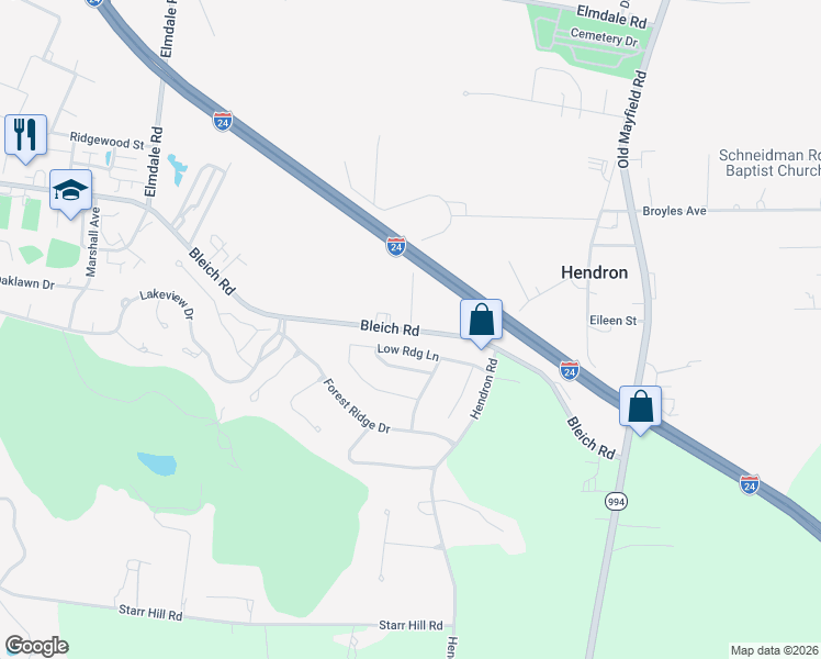 map of restaurants, bars, coffee shops, grocery stores, and more near 100 Ridge Road in Paducah