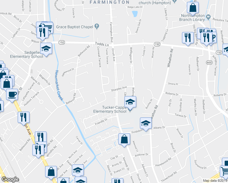 map of restaurants, bars, coffee shops, grocery stores, and more near 828 Sharpley Avenue in Hampton