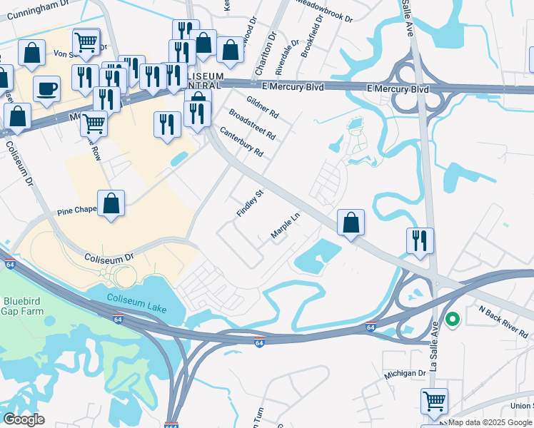 map of restaurants, bars, coffee shops, grocery stores, and more near 1609 N Armistead Ave in Hampton