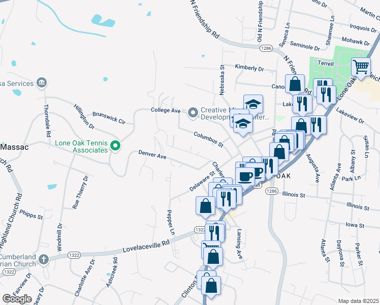 map of restaurants, bars, coffee shops, grocery stores, and more near 488 Charleston Avenue in Paducah