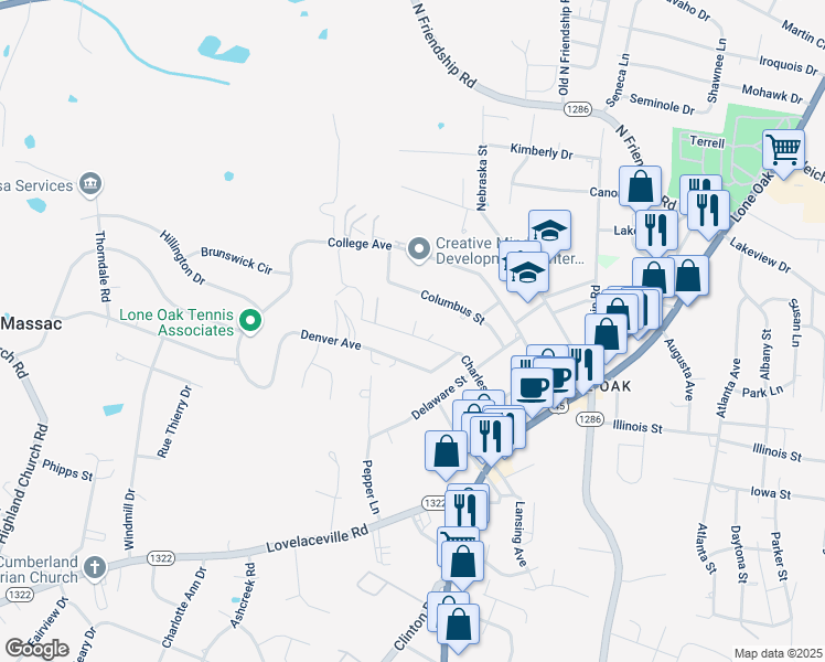 map of restaurants, bars, coffee shops, grocery stores, and more near 488-594 Charleston Avenue in Paducah