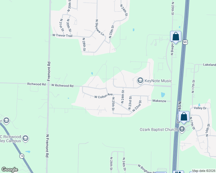 map of restaurants, bars, coffee shops, grocery stores, and more near 2010 North 26th Street in Ozark