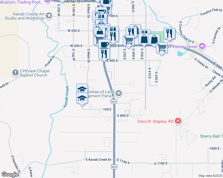 map of restaurants, bars, coffee shops, grocery stores, and more near 669 U.S. 89A in Kanab