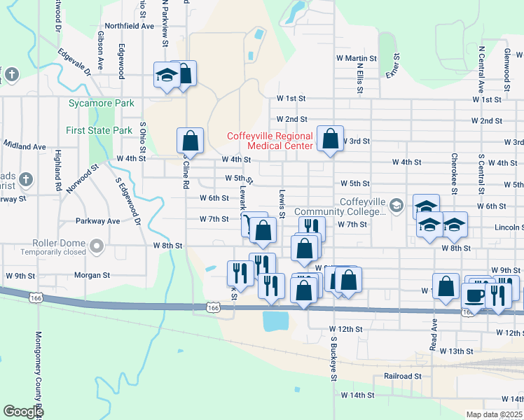 map of restaurants, bars, coffee shops, grocery stores, and more near 1617 West 6th Street in Coffeyville