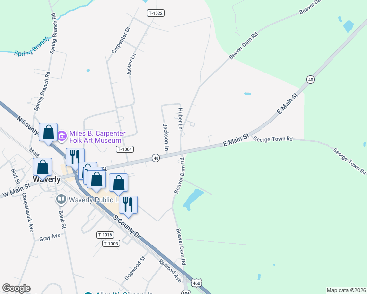 map of restaurants, bars, coffee shops, grocery stores, and more near 350 State Route 606 in Waverly