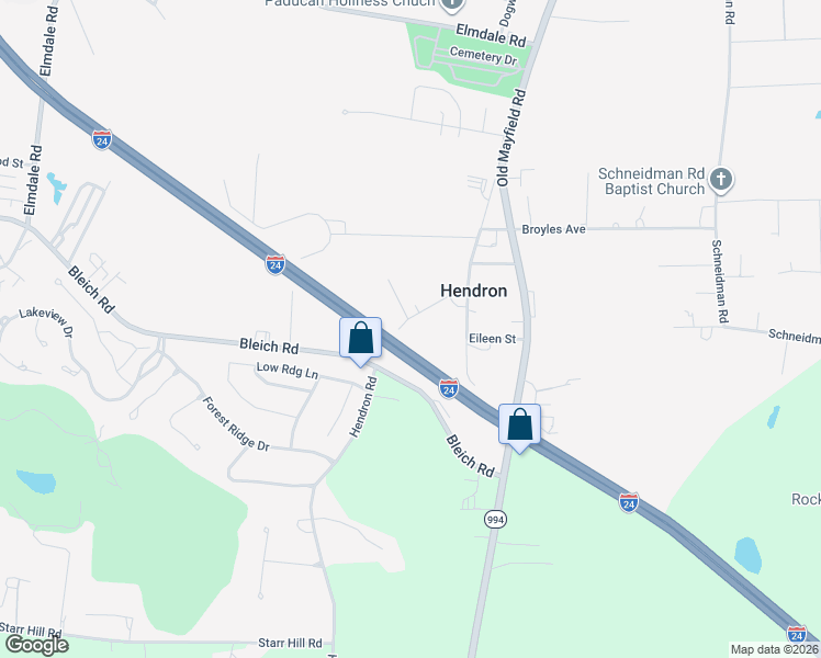 map of restaurants, bars, coffee shops, grocery stores, and more near Interstate 24 in Paducah