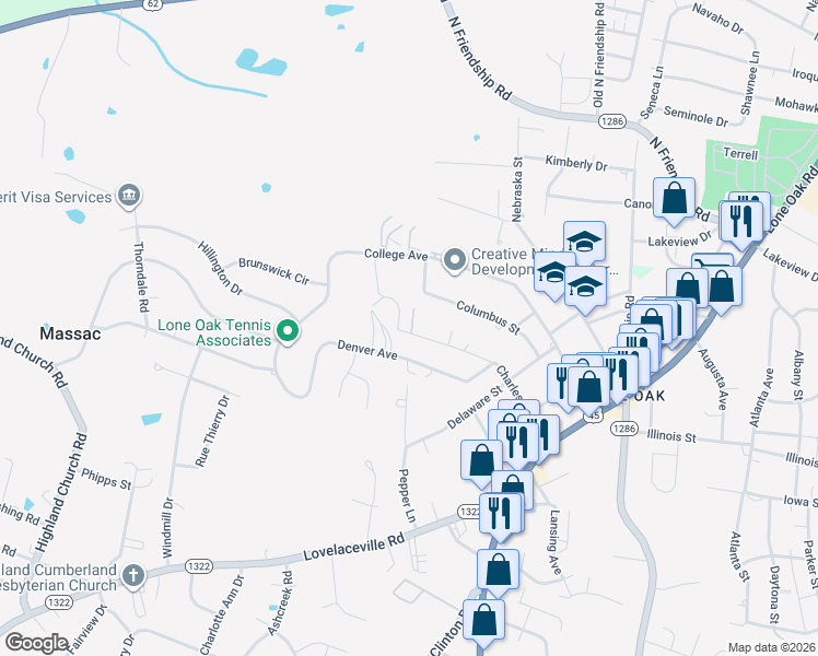 map of restaurants, bars, coffee shops, grocery stores, and more near 533-599 Charleston Avenue in Paducah