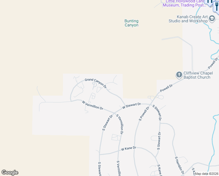 map of restaurants, bars, coffee shops, grocery stores, and more near 898 Grand Canyon Drive in Kanab