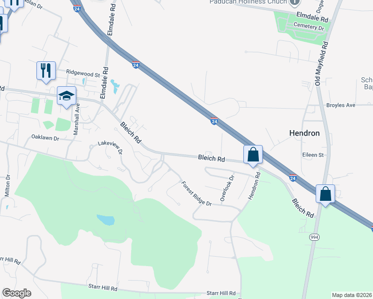 map of restaurants, bars, coffee shops, grocery stores, and more near 1137 Bleich Road in Paducah