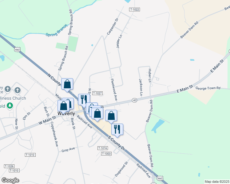 map of restaurants, bars, coffee shops, grocery stores, and more near 119 Fleetwood Avenue in Waverly