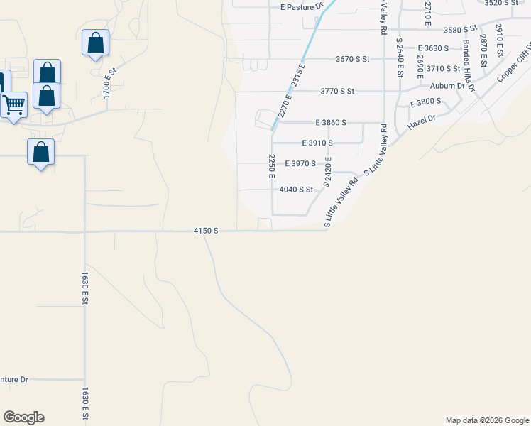 map of restaurants, bars, coffee shops, grocery stores, and more near 4104 Bentley Road in St. George