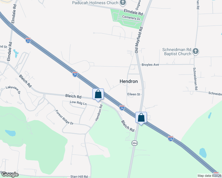 map of restaurants, bars, coffee shops, grocery stores, and more near 100 Boatwright Lane in Paducah