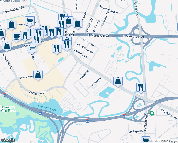map of restaurants, bars, coffee shops, grocery stores, and more near 1609 North Armistead Avenue in Hampton