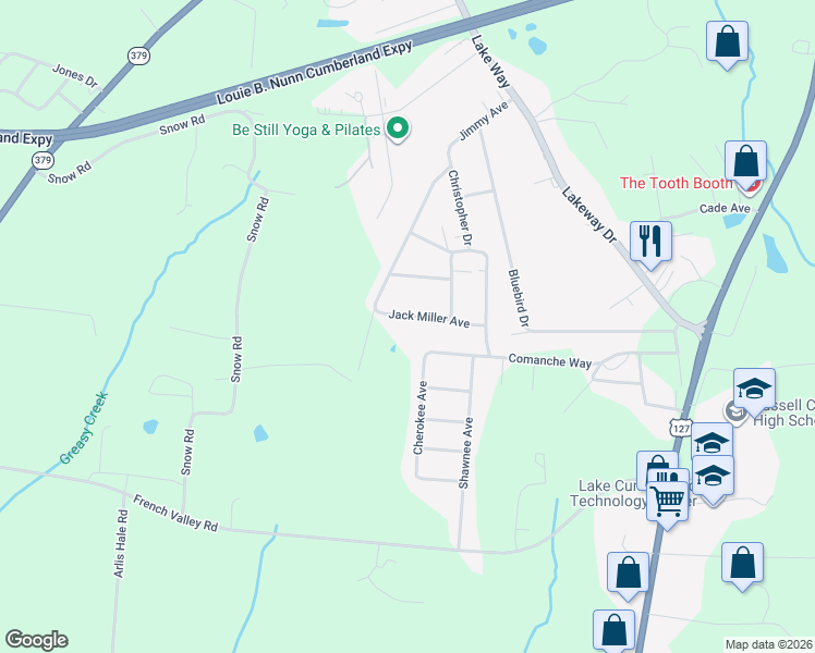 map of restaurants, bars, coffee shops, grocery stores, and more near 461-487 Comanche Way in Russell Springs