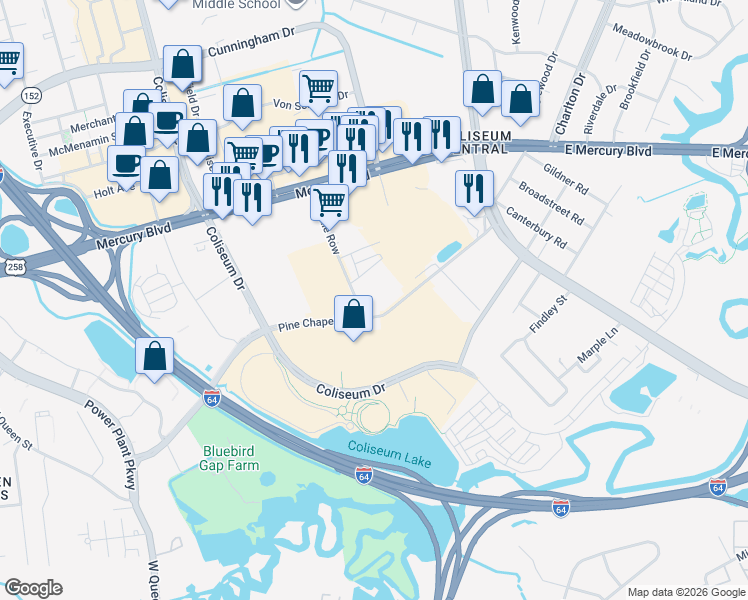 map of restaurants, bars, coffee shops, grocery stores, and more near 175 Pine Chapel Road in Hampton