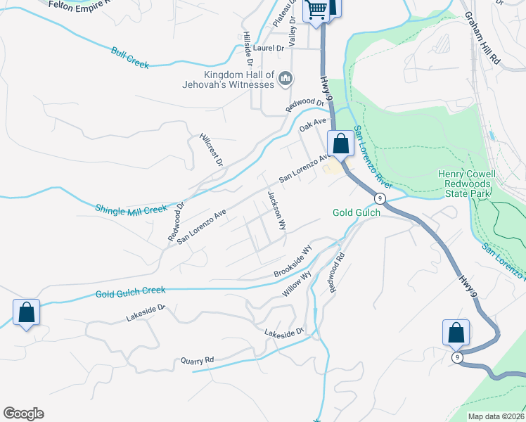 map of restaurants, bars, coffee shops, grocery stores, and more near 414 Prospect Avenue in Felton