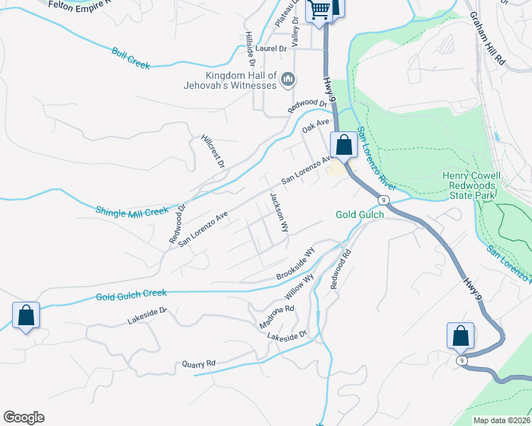 map of restaurants, bars, coffee shops, grocery stores, and more near 414 Prospect Avenue in Felton