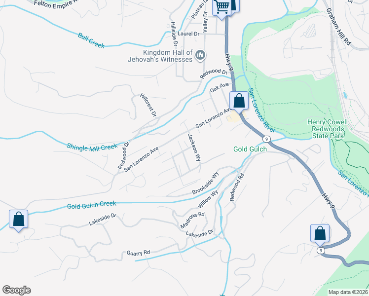 map of restaurants, bars, coffee shops, grocery stores, and more near 414 Prospect Avenue in Felton