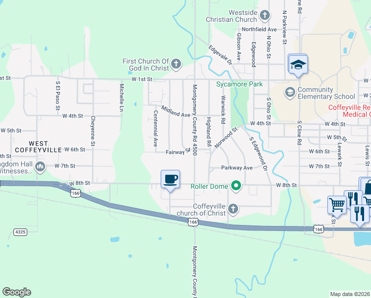 map of restaurants, bars, coffee shops, grocery stores, and more near 504 Wilshire Boulevard in Coffeyville