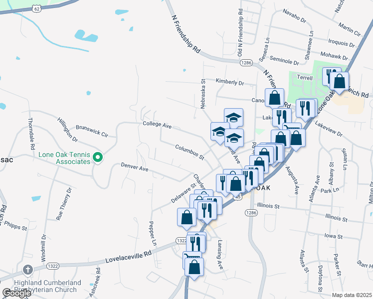 map of restaurants, bars, coffee shops, grocery stores, and more near 500 Columbus Street in Paducah
