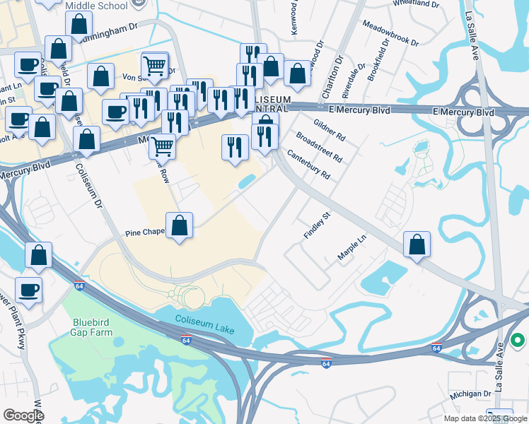 map of restaurants, bars, coffee shops, grocery stores, and more near 21 Barrack Street in Hampton
