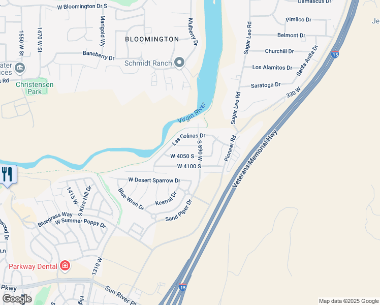 map of restaurants, bars, coffee shops, grocery stores, and more near 922 West 4050 South in St. George