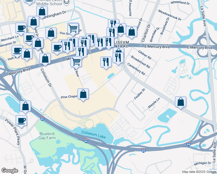 map of restaurants, bars, coffee shops, grocery stores, and more near 204 Pine Chapel Road in Hampton