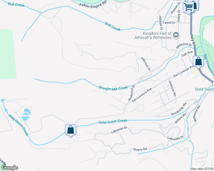 map of restaurants, bars, coffee shops, grocery stores, and more near 1022 Brookside Drive in Felton