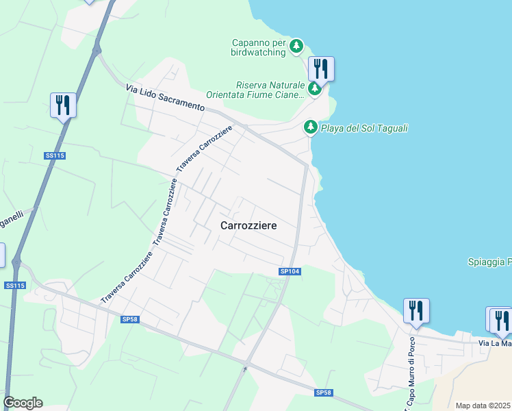 map of restaurants, bars, coffee shops, grocery stores, and more near 20 Via del Cormorano in Carrozziere