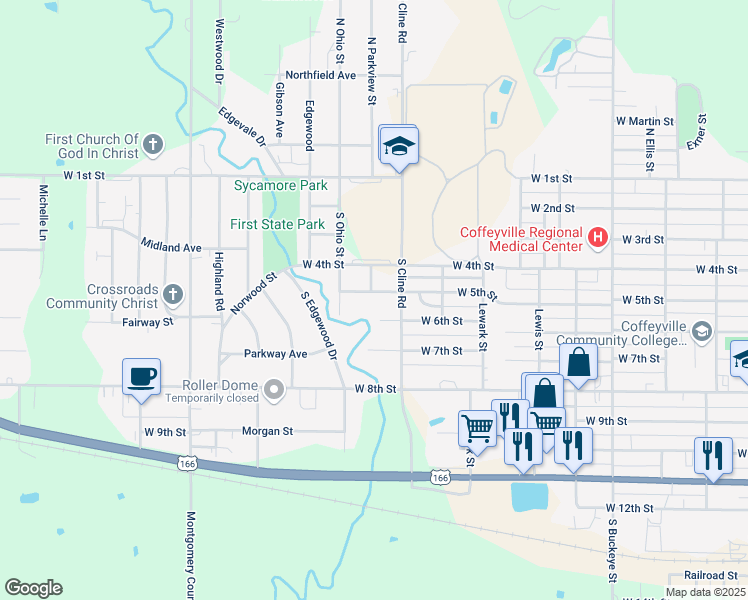 map of restaurants, bars, coffee shops, grocery stores, and more near 2101-2199 West 5th Street in Coffeyville