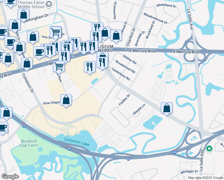 map of restaurants, bars, coffee shops, grocery stores, and more near 1809 North Armistead Avenue in Hampton
