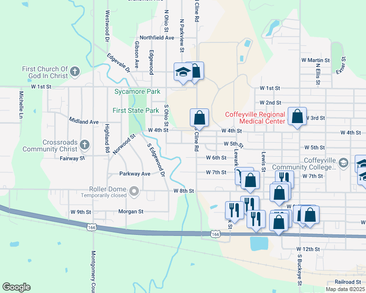 map of restaurants, bars, coffee shops, grocery stores, and more near 2101 West 5th Street in Coffeyville