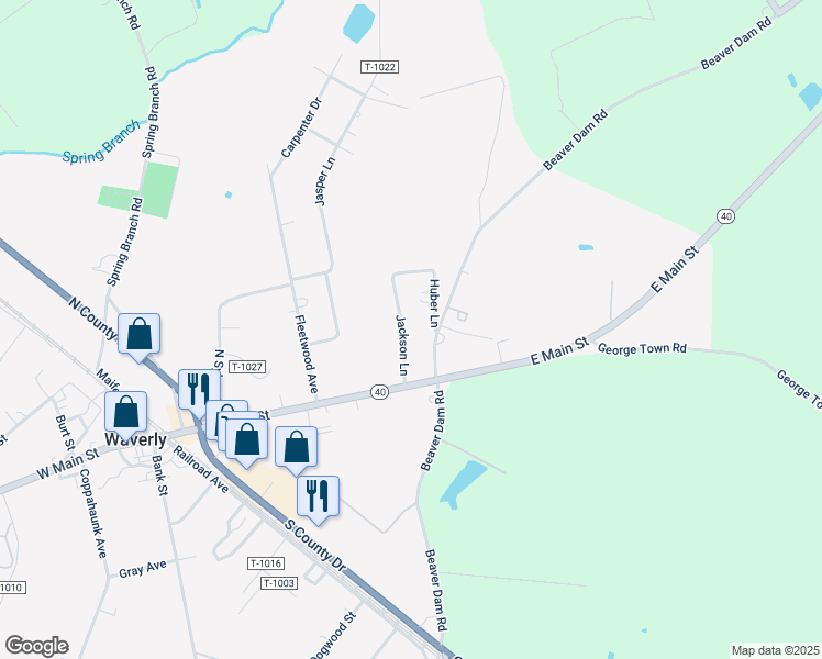 map of restaurants, bars, coffee shops, grocery stores, and more near 123 Jackson Lane in Waverly