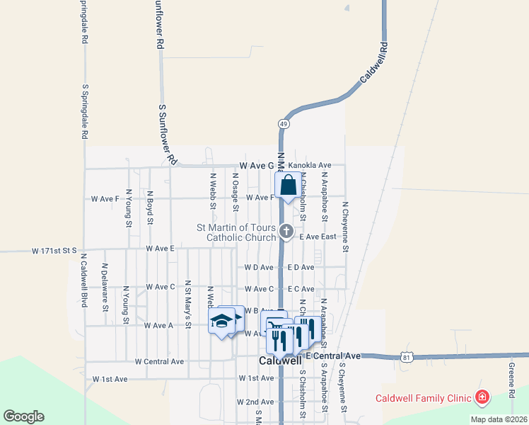 map of restaurants, bars, coffee shops, grocery stores, and more near 534 North Market Street in Caldwell