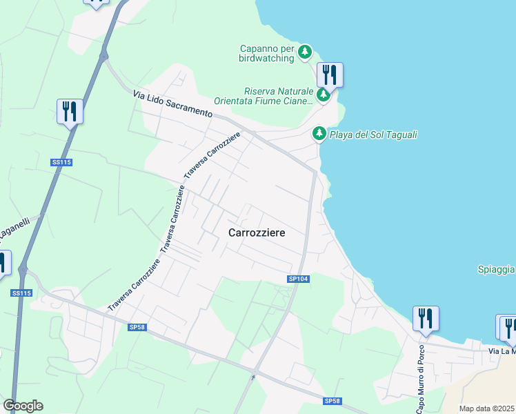 map of restaurants, bars, coffee shops, grocery stores, and more near 20 Via del Cormorano in Carrozziere