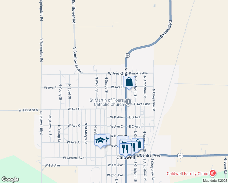map of restaurants, bars, coffee shops, grocery stores, and more near 534 North Market Street in Caldwell