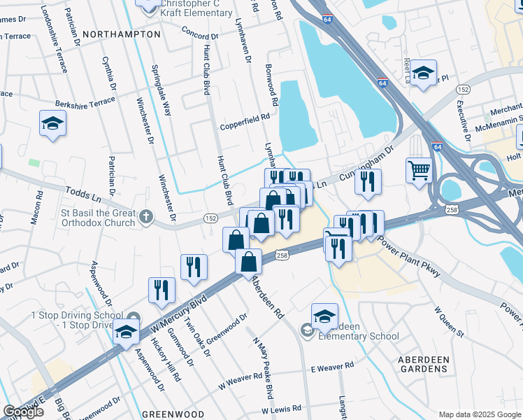 map of restaurants, bars, coffee shops, grocery stores, and more near 1718 Todds Lane in Hampton