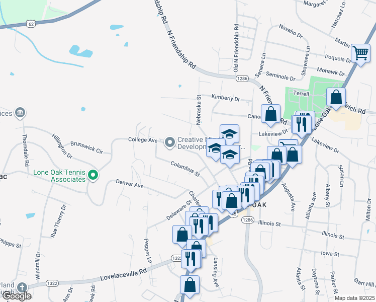 map of restaurants, bars, coffee shops, grocery stores, and more near 472 College Avenue in Paducah