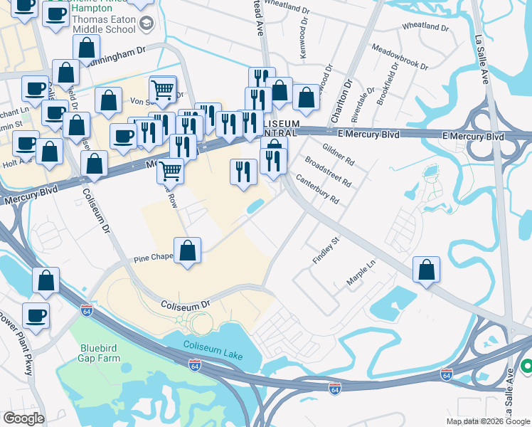 map of restaurants, bars, coffee shops, grocery stores, and more near 15 Barrack Street in Hampton